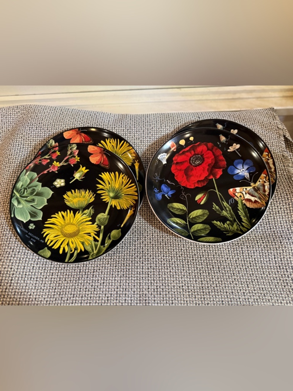 Floral Botanical Decorative plates - Black Background- Pottery Barn
